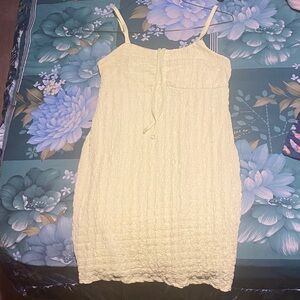 Yellow Textured Sleeveless Dress